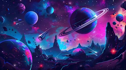 Wall Mural - Space background with colorful planet and star