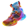 Futuristic basketball shoes colorful glitter beautiful bright valve on transparent background PNG