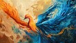 A conceptual image of a blue and orange phoenix rising symbolizing rebirth and contrast