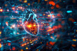 An intricate digital artwork showcasing a glowing heart surrounded by blue neon circuitry signifying connectivity