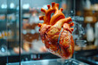 High-quality image of a meticulously detailed, anatomical human heart model in a display setting