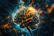 A digital art piece showcasing a sparkling human brain representing idea generation and intellect