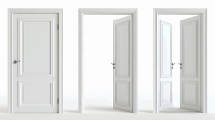 Aufkleber - Isolated on white background, two white doors open and closed