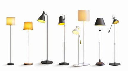 Poster - An illustration of a set of stylish floor lamps on a white background with a banner design.