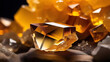Citrine yellow quartz macro detail texture background. close-up raw rough unpolished semi-precious gemstone