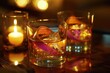 Decorate an orange glass of liquid. A vintage cocktail bar. Generative Ai