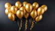 Gold balloons bunch on a black wall background.