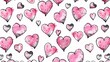 Whimsical Hearts Craft a pattern showcasing pink hearts with black outlines on a white background, arranged in a playful and charming composition that adds a touch of romance 
