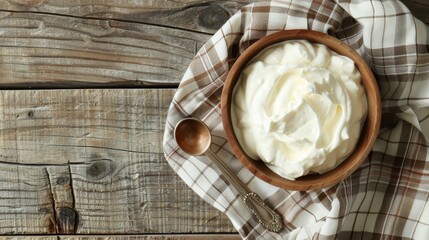 Poster - In a wooden bowl, serve yogurt or sour cream