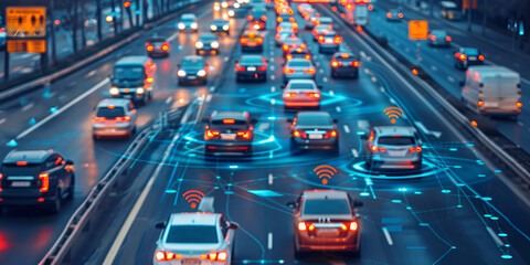 traffic on highway at night with bokeh background