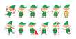 © Little Monster 2070 - Collection of Christmas elves isolated on white background. Set of little Santa's helpers with holiday gifts and decorations. Set of adorable cartoon characters. Flat vector illustration.