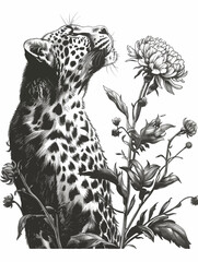 Wall Mural - Leopard and Flower Illustration
