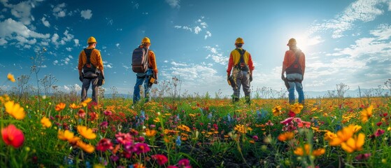 Leinwandbilder - Teams of Business Engineers searching for blueprints in construction sites through blurry construction sites at sunset.