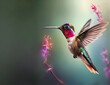 beautiful  hummingbird flying  against beautiful abstract jungle background. close up. Digital artwork. Ai generated