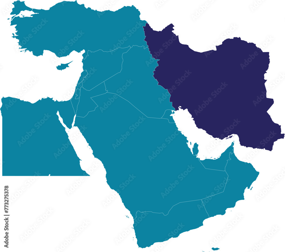 Purple detailed blank political map of IRAN with white national country ...