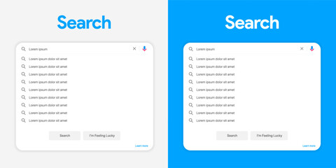 Fototapete - Search Bar with suggestions for UI UX design and web site. Search Address and navigation bar icon. Collection of search form templates for websites. Search engine web browser window template.