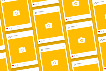Poster - Social media carousel post template mockup. Mobile app interface with blank pictures, editable posts. Scroll frame pages, social media photography.