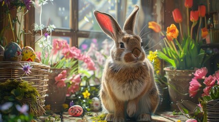 Wall Mural - Life in the meadow of the Easter Bunny, Easter concept