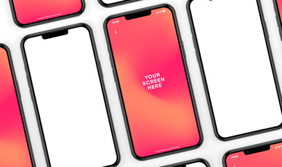 Aufkleber - 3D realistic high quality smartphone mockup with isolated background. Smart phone mockup collection. Device front view. 3D mobile phone with shadow on white background.