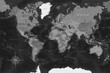 World Map - Highly Detailed Vector Map of the World. Ideally for the Print Posters. Black Gray Colors. With Relief and Depth
