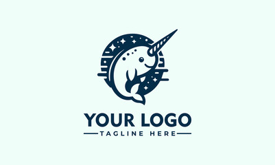 Sticker - Narwhal Logo Cute Mascot Design for Various Brands and Companies Water Narwhal cartoon mascot design cetacean whale with horn vector illustration cute narwhal logo icon