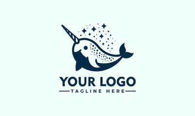 Wall Mural - Narwhal Logo Cute Mascot Design for Various Brands and Companies Water Narwhal cartoon mascot design cetacean whale with horn vector illustration cute narwhal logo icon