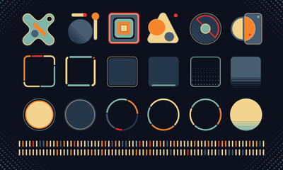 retro futuristic cosmic illustration. game interfase elements in retro futurism style. good for retr