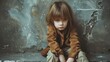 Loneliness, poverty, depression and panic attack. Emotions and feelings of a person, a small child, in a lonely dark place