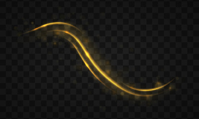 Wall Mural - dynamic golden waves with small parts. golden line with light effect. dust of yellow sparks and star