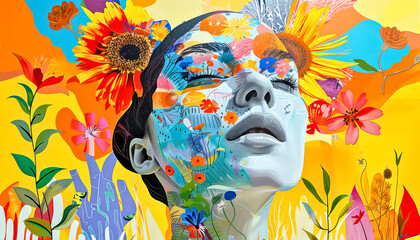 Wall Mural - Nature-Inspired Artistic Portrait of Woman. Modern beauty and abstract design