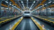 Electric Car Production Line, sleek electric car on the modern assembly line highlights the advancements in mass production of eco-friendly vehicles