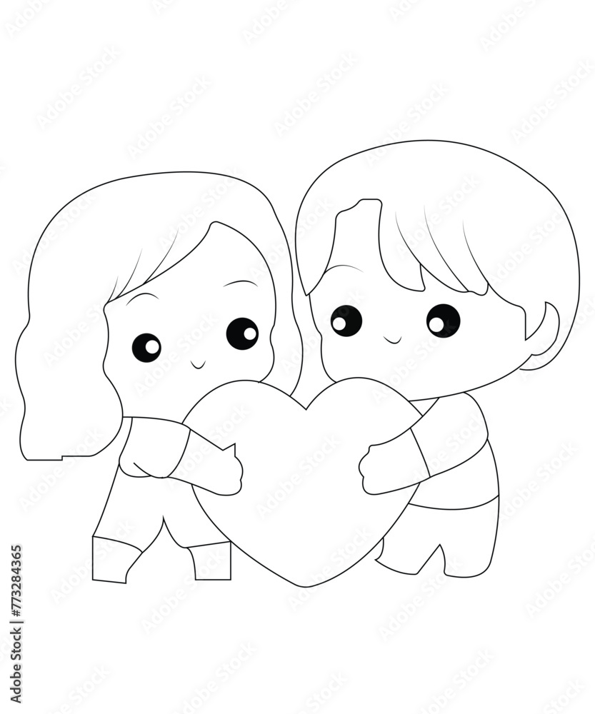 Valentine coloring page for kids Stock Vector | Adobe Stock