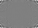 Fototapeta  - Kulista sferyczna wypukłość osadzona w zagłębieniu przestrzeni 3D w biało - czarnej kolorystyce o teksturze szachownicy. Abstrakcyjne tło
