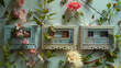 Floral accents emerge from retro music cassettes in a fresh spring tableau