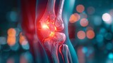 Fototapeta Do akwarium - Medical concept with focus on hip pain radiating red against a blue background