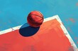 A basketball peacefully rests on a vibrant basketball court.