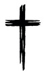 Vector illustration of stylized crucifix silhouette simulating irregular brush strokes.
