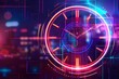 Abstract clock with technology background in colorful neon.