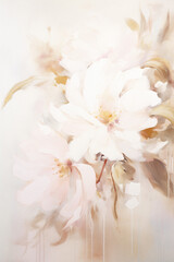 Wall Mural - White flowers oil painting background. Delicate, floral wallpaper. Generative AI.