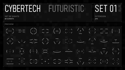Poster - Set of cyberpunk targets. A collection of HUD futuristic aims, scopes, sights, reticles and crosshairs. Vector set of futuristic HUD design elements.