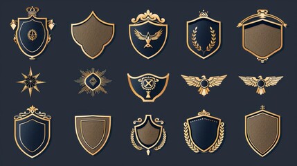 A set of typography of vintage army badges on a black background , graphics on T-shirts