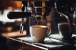 Espresso coffee machine making coffee liquid into the cup with cozy mood in the morning generative AI