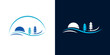 Pine tree river lake blue logo