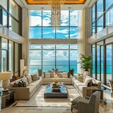 Fototapeta Miasto - Elegant living room with ocean view