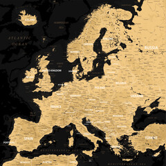 Sticker - Europe - Highly Detailed Vector Map of the Europe. Ideally for the Print Posters. Black Golden Retro Style