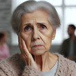 Elderly woman with a worried look. She expresses nervousness, insecurity, lack of confidence, even fear. 
Concept of mental health and well-being of older people.