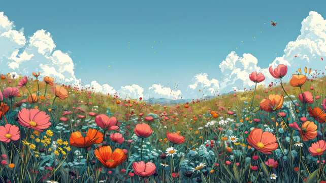 A positive picture filled with doodles of spring,generative ai