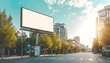 © E l i z a - Billboard mockup city outdoors, Outdoor city advertising poster on the street for advertisement street city. With clipping path on screen.