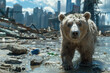 Les animaux souffrent de la pollution - ours au milieu du plastique et des déchets