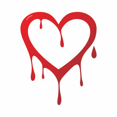 Melting red heart vector. Bloody heart icon.